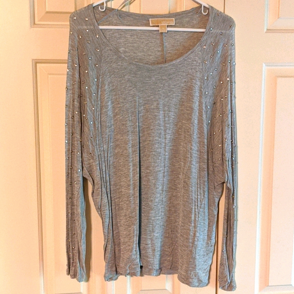 Michael kors medium gray jeweled long sleeve shirt